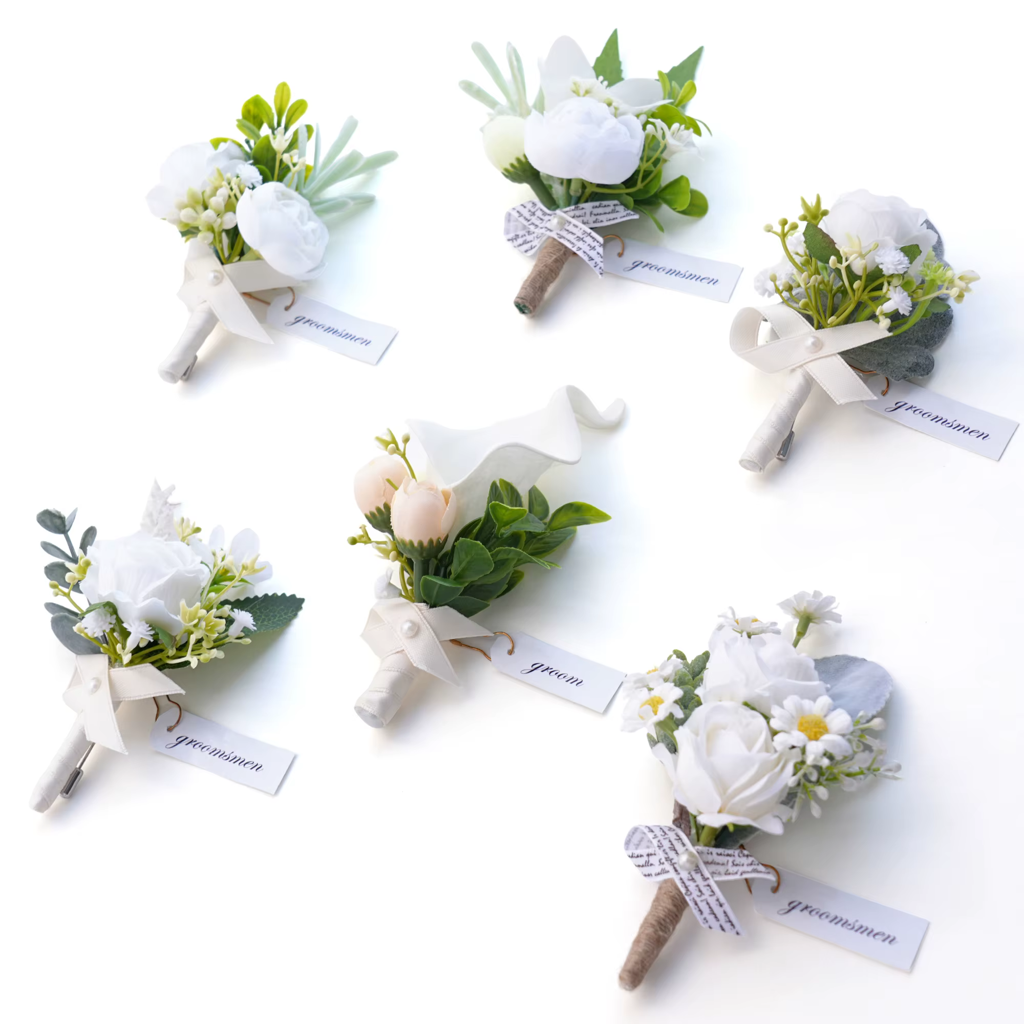 C8981 Mori White Collection Boutonnières du marié Rose Marguerite Fleur artificielle Corsages Grooms