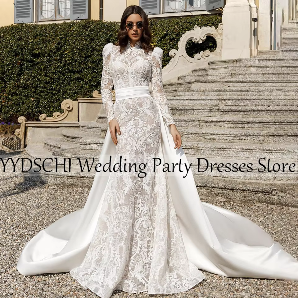 Robes de mariée de luxe blanches/ivoire brodées, robe de mariée 2026 pour femmes, style sirène/tromp