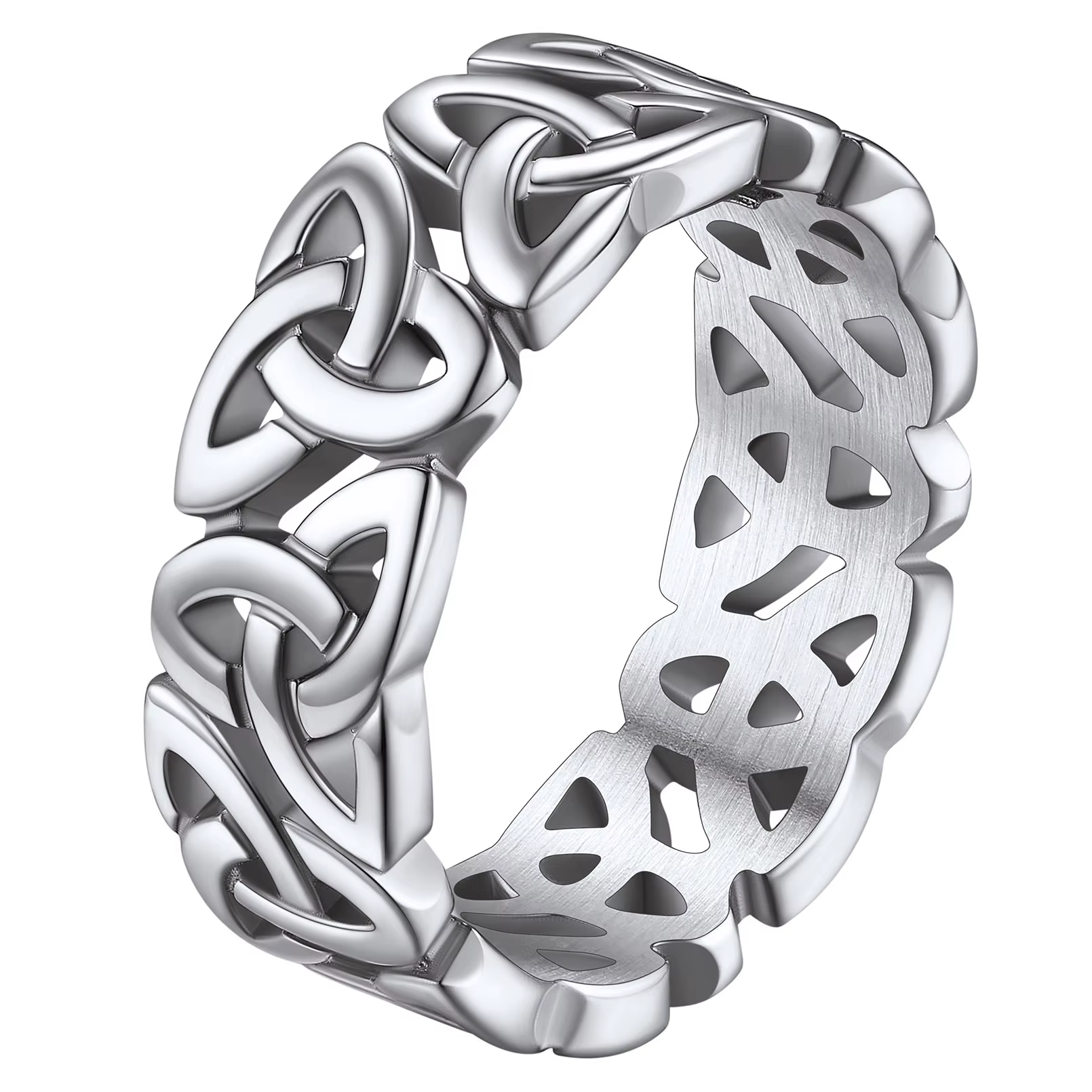 Bagues U7 Nœud Celtique Irlandais Triquetra pour Homme et Femme, Symboles Classiques Creux en Acier 