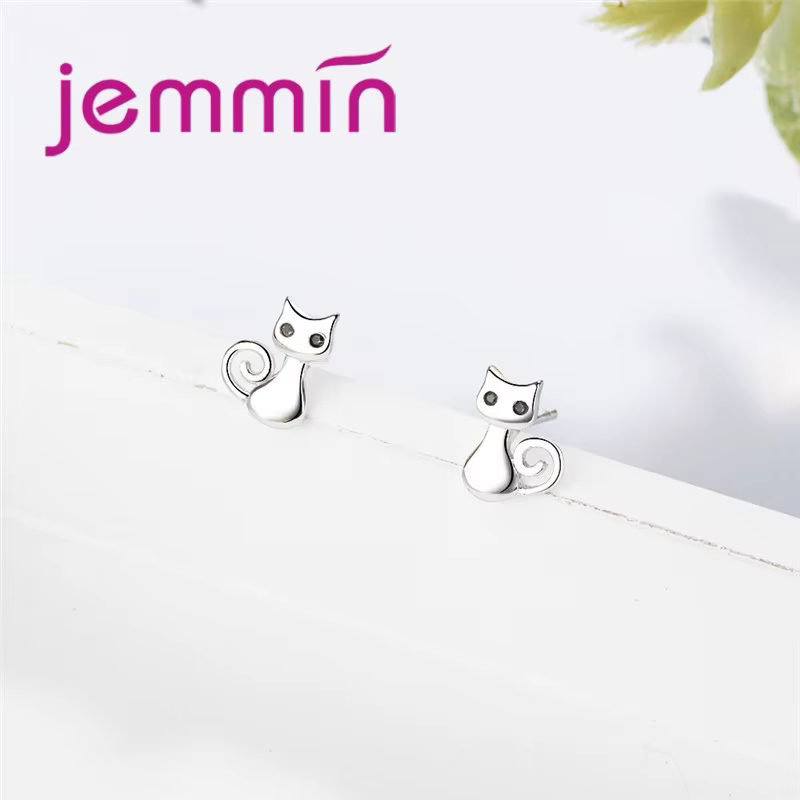 Vente chaude mode exquis bijoux accessoires belle 925 en argent Sterling chat boucles d'oreilles bou