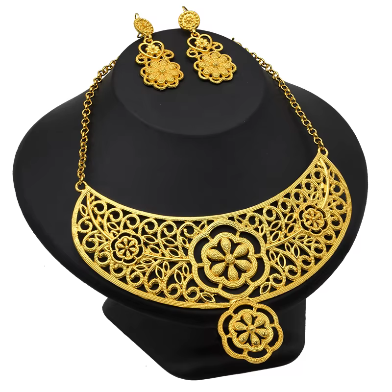 Ensemble de bijoux africains de luxe pour femmes, style éthiopien et Dubaï, couleur or 24 carats, co