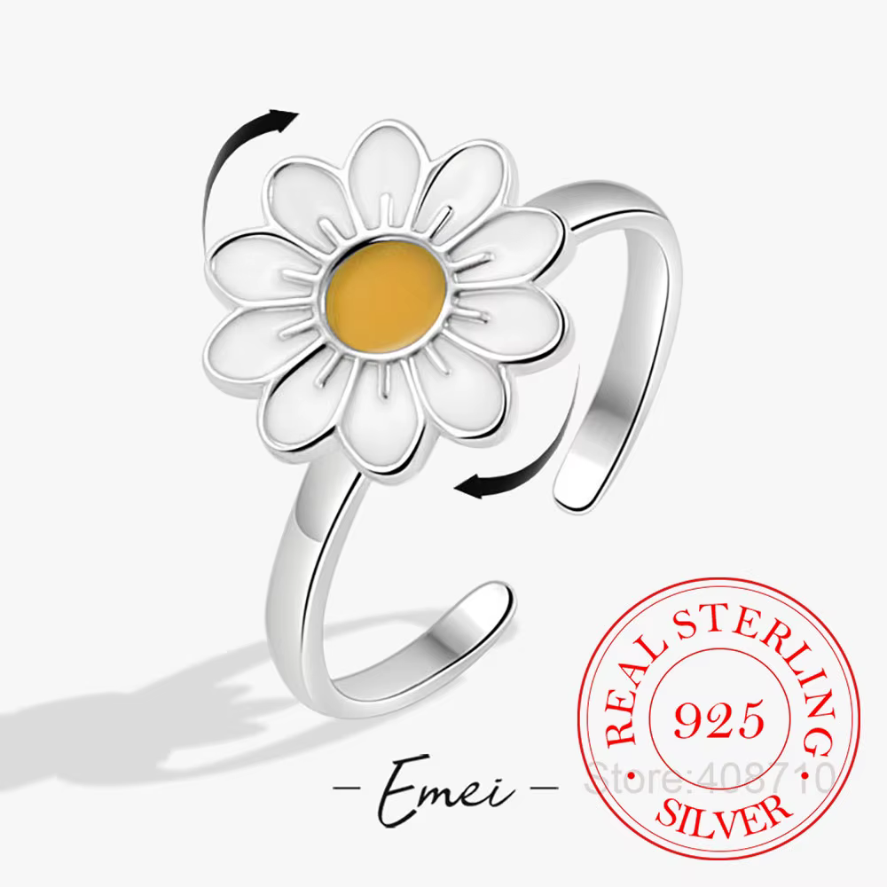 Bague ouverte en argent regardé 925 pour femme, bague rotative antidépresseur, détruire AndrFlowers,