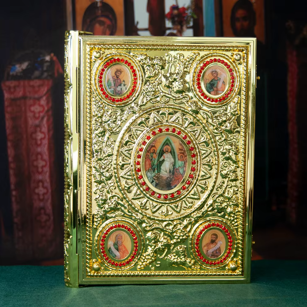 Couverture d'évangile, accessoire de produit d'église plaqué or, icônes de personnages religieux ort