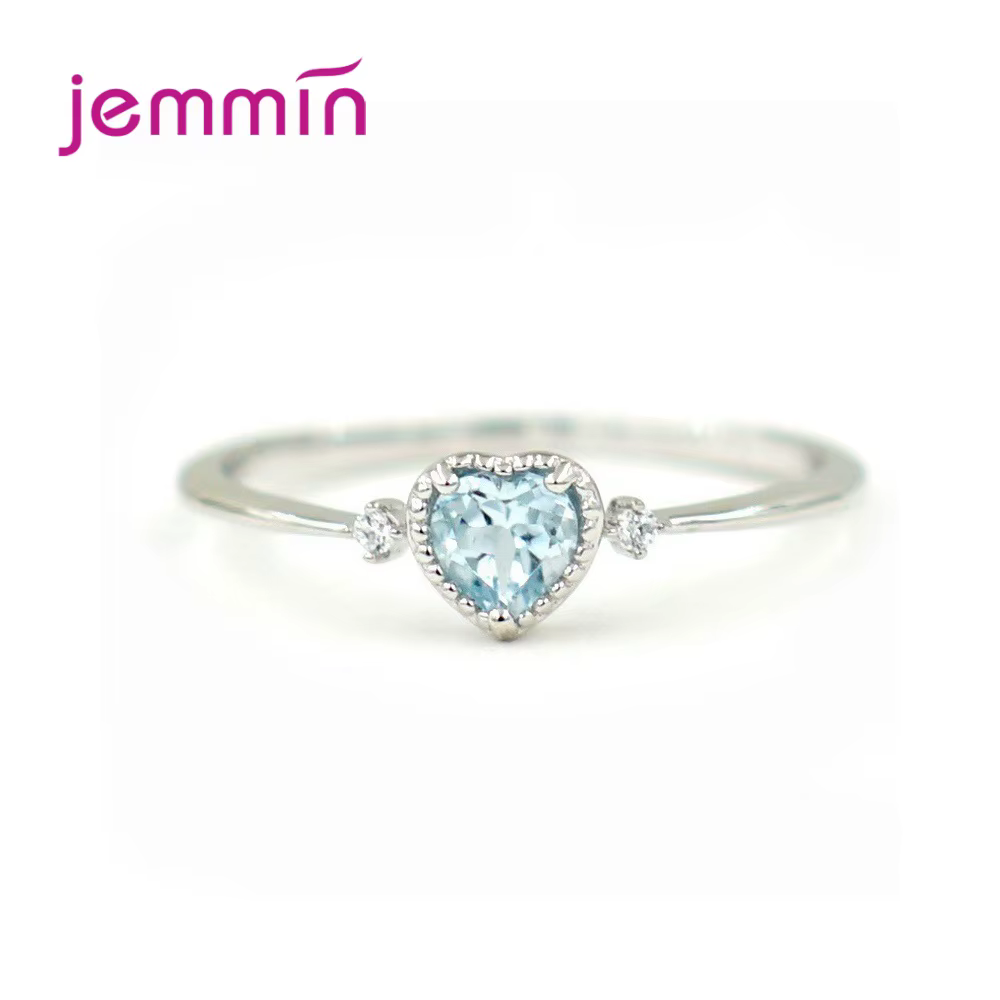 Bague en argent Sterling 100% bleu clair, authentique, amour, cœur, bague romantique pour femmes, ca