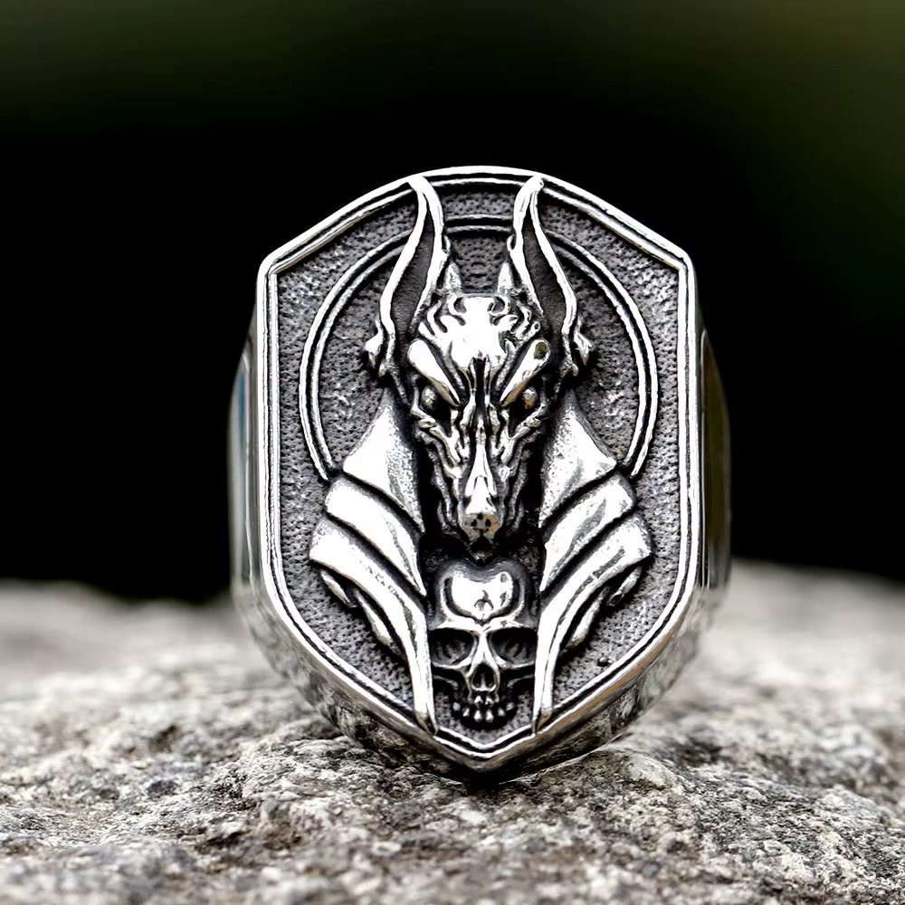 2025 arrivée en acier inoxydable nouveau Design Vintage égyptien Anubis dieu mode bijoux motard mode