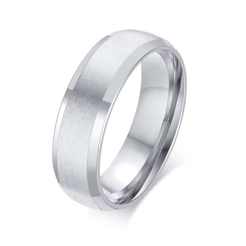 Bague Personnalisée en Acier Inoxydable pour Homme, Bord Biseauté Brossé, Nom, Date, Coordonnées, Gr