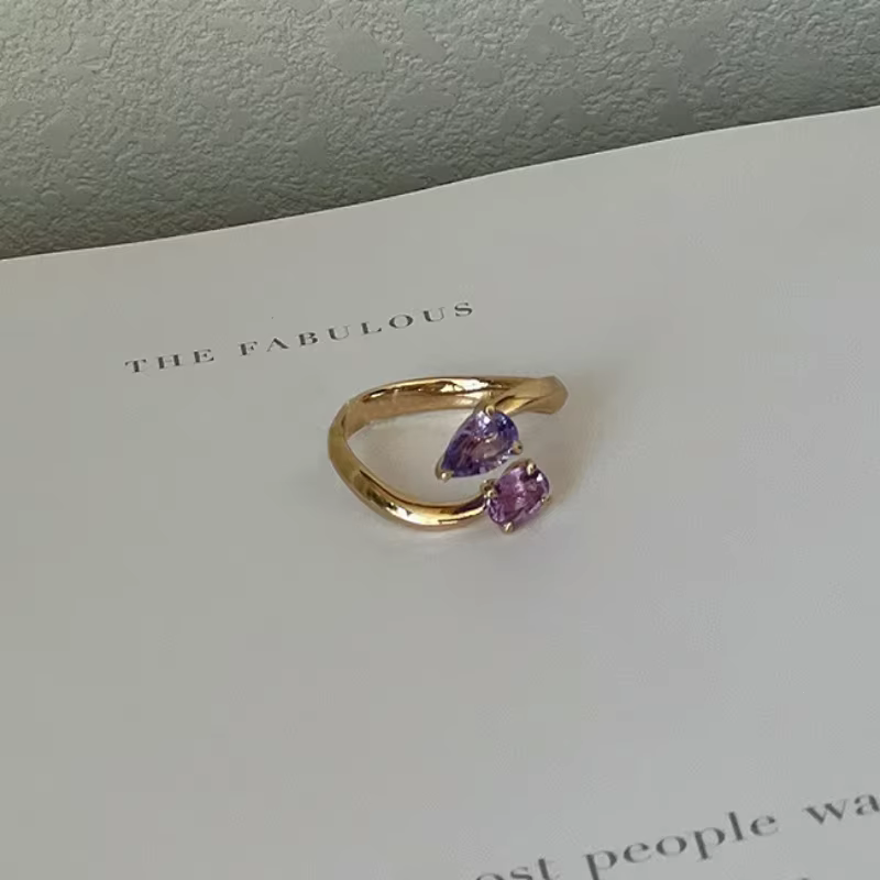 Bagues doubles en pierres précieuses de la série violette pour femmes, simples et tendance, bague ov