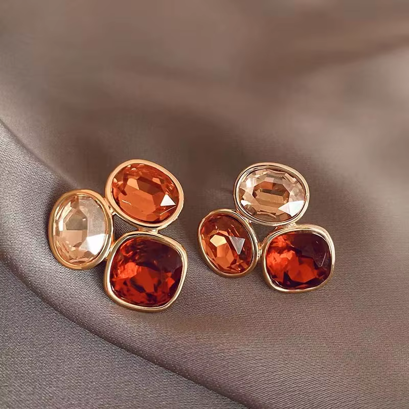 Boucles d'oreilles françaises en cristal marron haut de gamme pour femmes, accessoires quotidiens pe