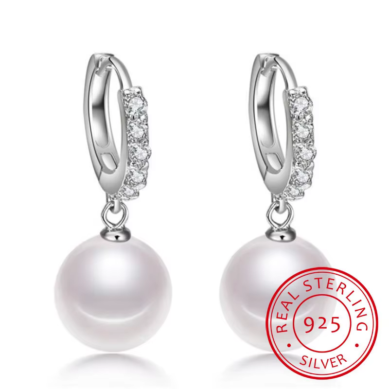 Boucles d'oreilles en perles d'eau douce naturelles authentiques, en argent sterling 925, bijoux en 