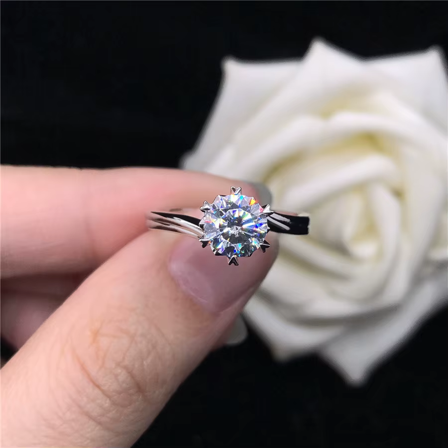 Bague de mariage en moissanite naturelle pour femme, or blanc massif 14 carats, qualité brillante, d
