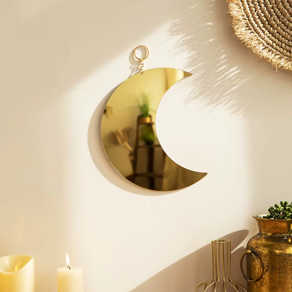 Miroir de maquillage lune doré en acrylique, miroir décoratif suspendu pour mur, chambre à coucher,