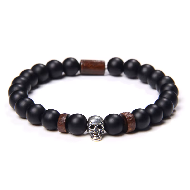 Bracelet de perles en pierre de Labradorite noire naturelle, 8mm, perles rondes, Vintage, tête de cr
