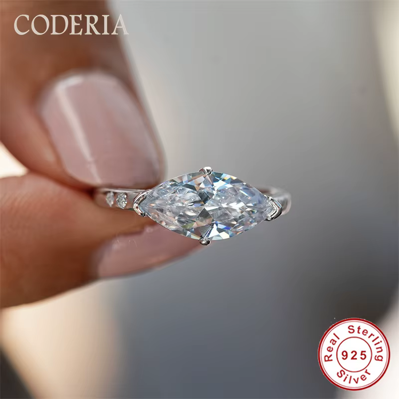Bague Moissanite 3CT Marquise Cut D couleur VVS1, 100% argent Sterling 925 plaqué avec bracelet de m