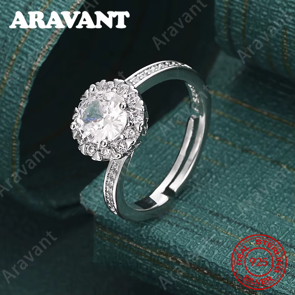 Bague réglable en argent sterling 925 avec zircone ronde - Un cadeau unique pour les femmes, polyval