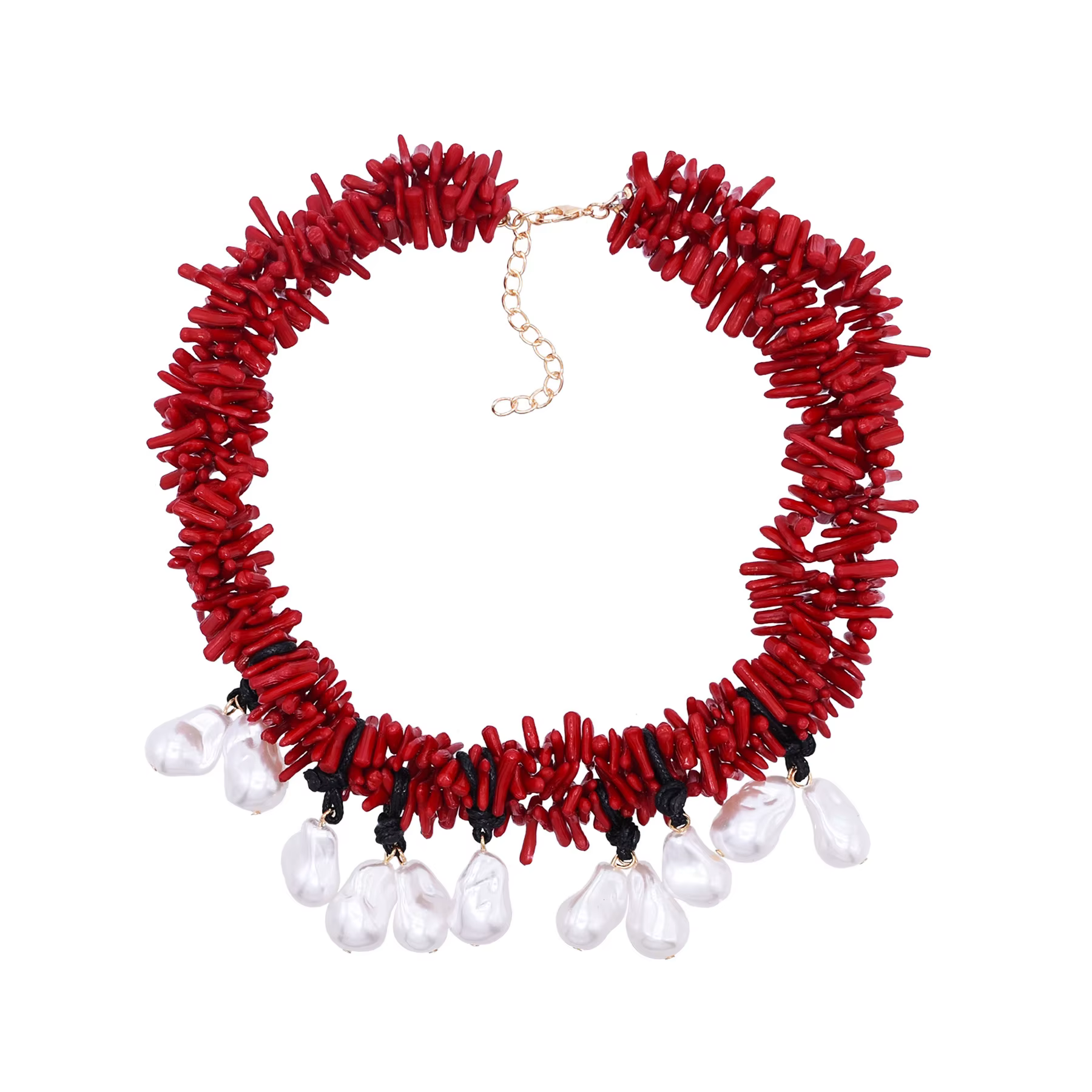 Collier de perles irrégulières en corail rouge pour femmes, grand collier de perles, Baroque, exagér