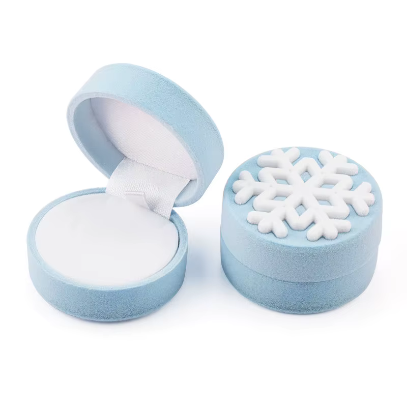 Boîte à bijoux flocon de neige rose/bleu, boîte à bagues de mariage en velours, boîte de présentatio