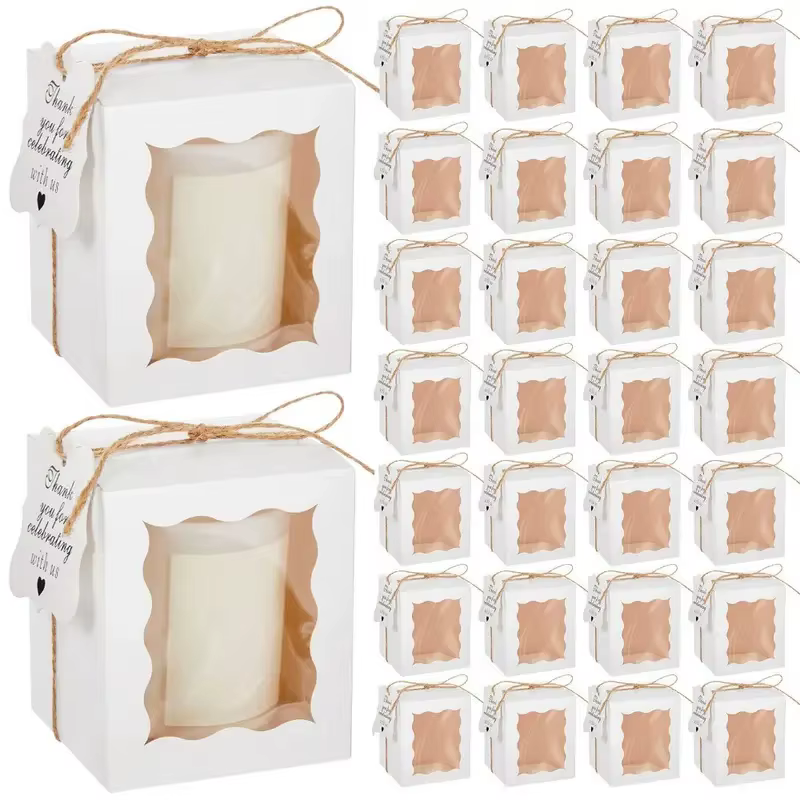 Boîte-cadeau de bougie 10/20 pièces avec fenêtre transparente avec étiquette et ficelle pour cadeau 