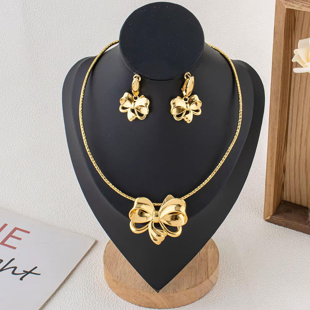 Ensemble de bijoux de luxe pour femmes, élégant, design nœud papillon, africain, Dubaï, document en 