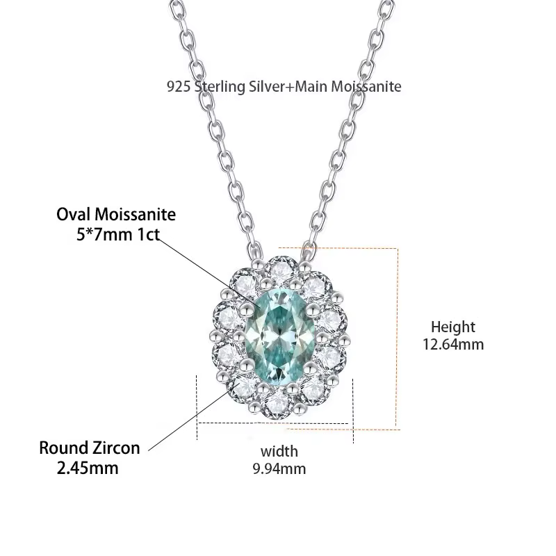 M-JAJA bleu Moissanite pendentif Bracelet 1CT ovale coupe diamant pendentif collier pour femmes S925