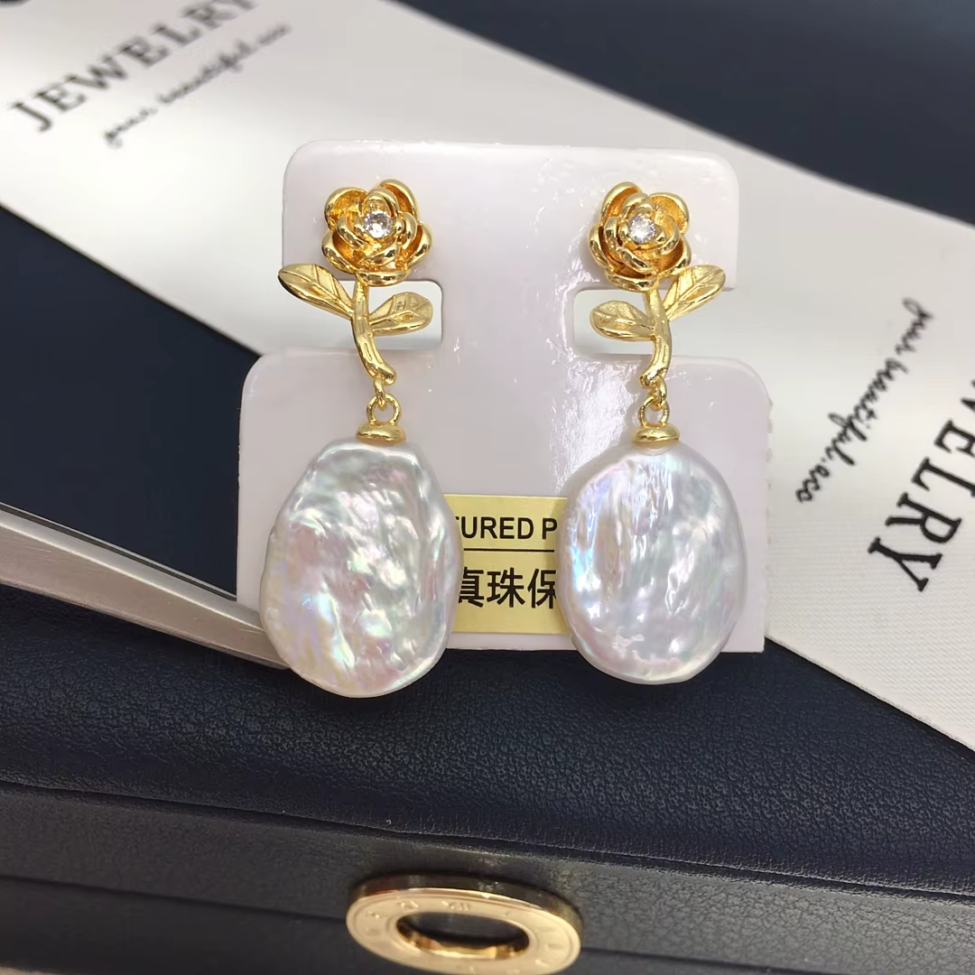 Perle d'eau douce naturelle, bourgeon de rose baroque incrusté de zircon, design léger, bijoux class