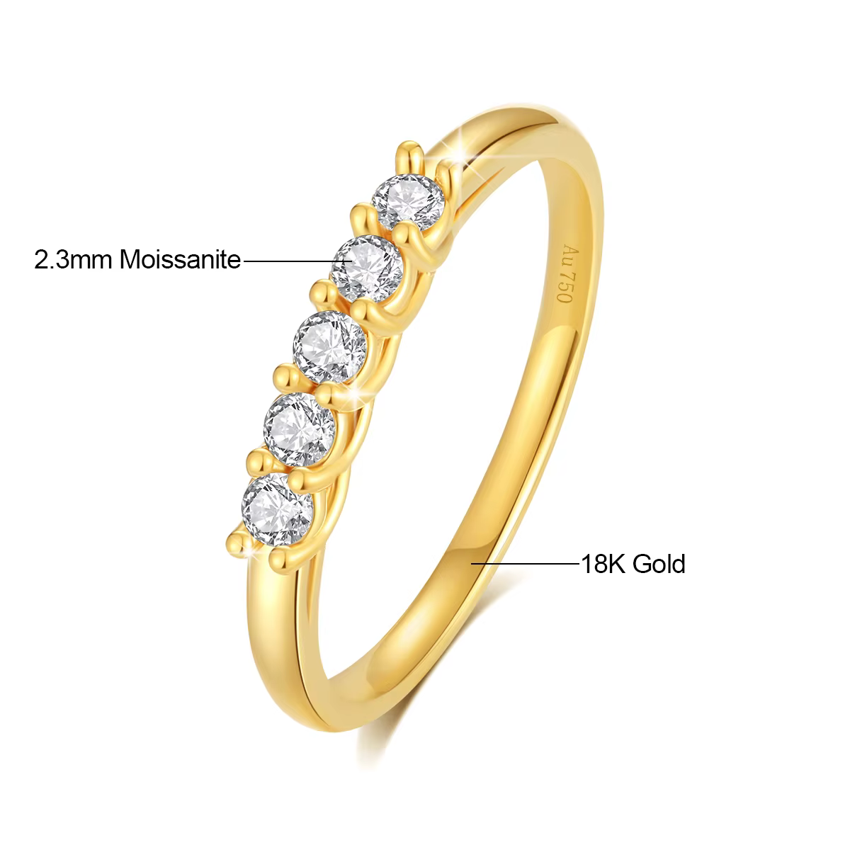 Bague en or véritable 18 carats avec diamant Moissanite pour hommes et femmes, bague en or 18 carats