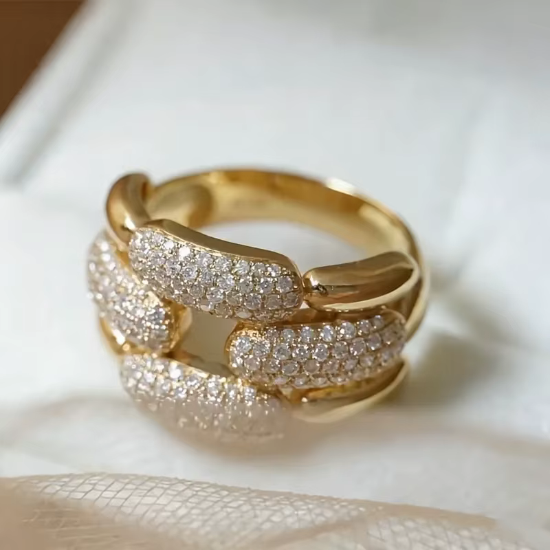 Bague pour femme Huitan, design chaîne, creuse, couleur or, accessoires de mariage et de fête, incru