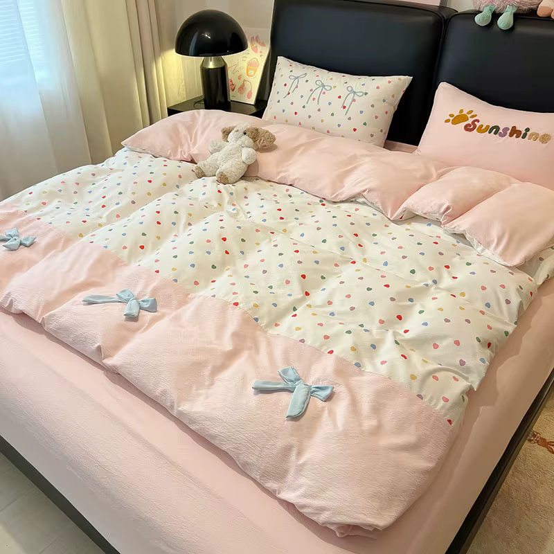 Parure de lit en pur coton style princesse pour fille, douce et confortable, avec nœud décoratif, po