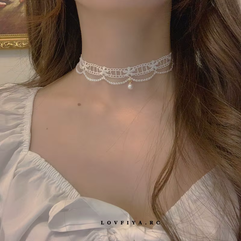 Collier ras du cou en dentelle blanche pour fille, Jacquard, fée florale, élégant, chaîne de clavicu
