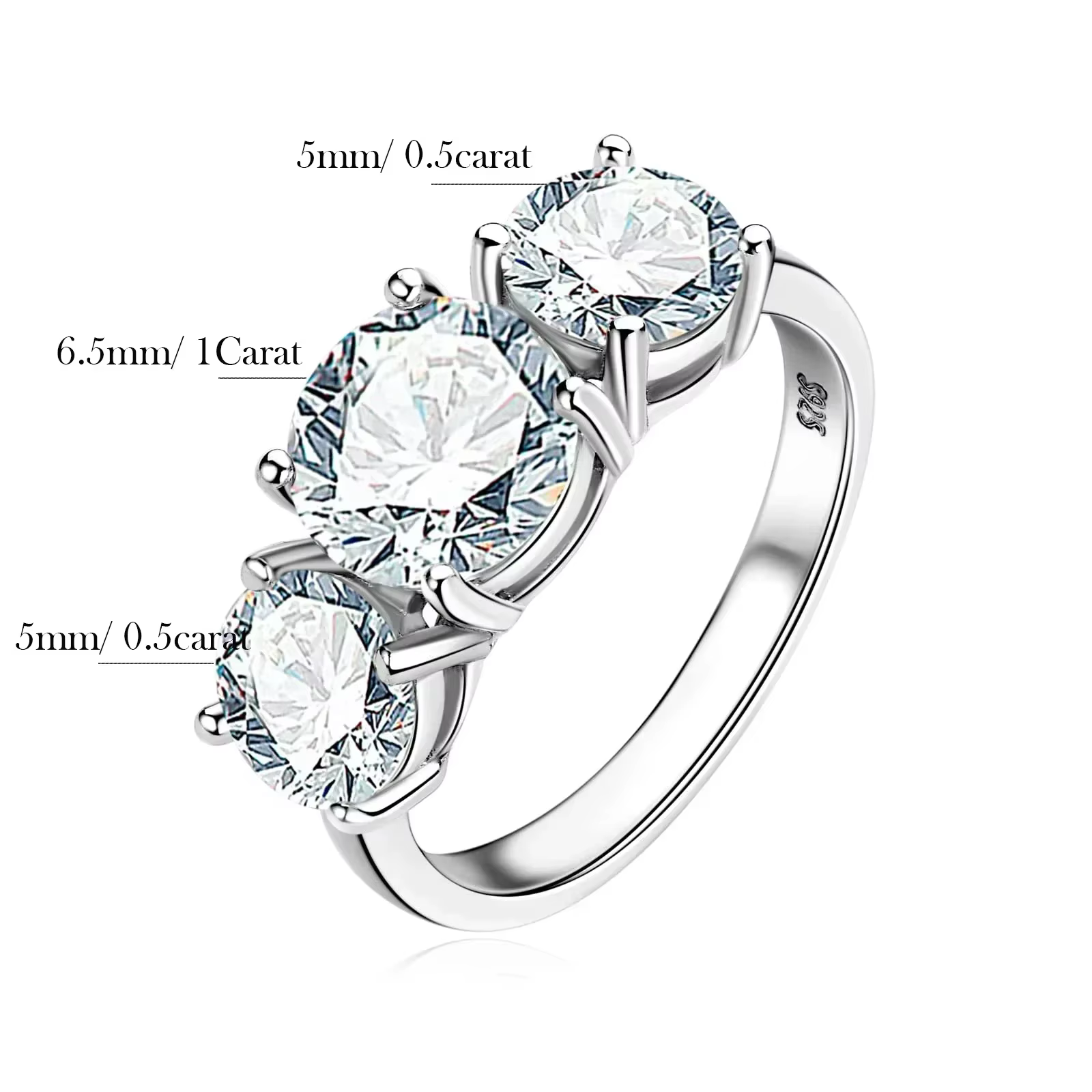 Bague de fiançailles en diamant Moissanite 4 carats avec certificats, alliance à trois pierres en ar