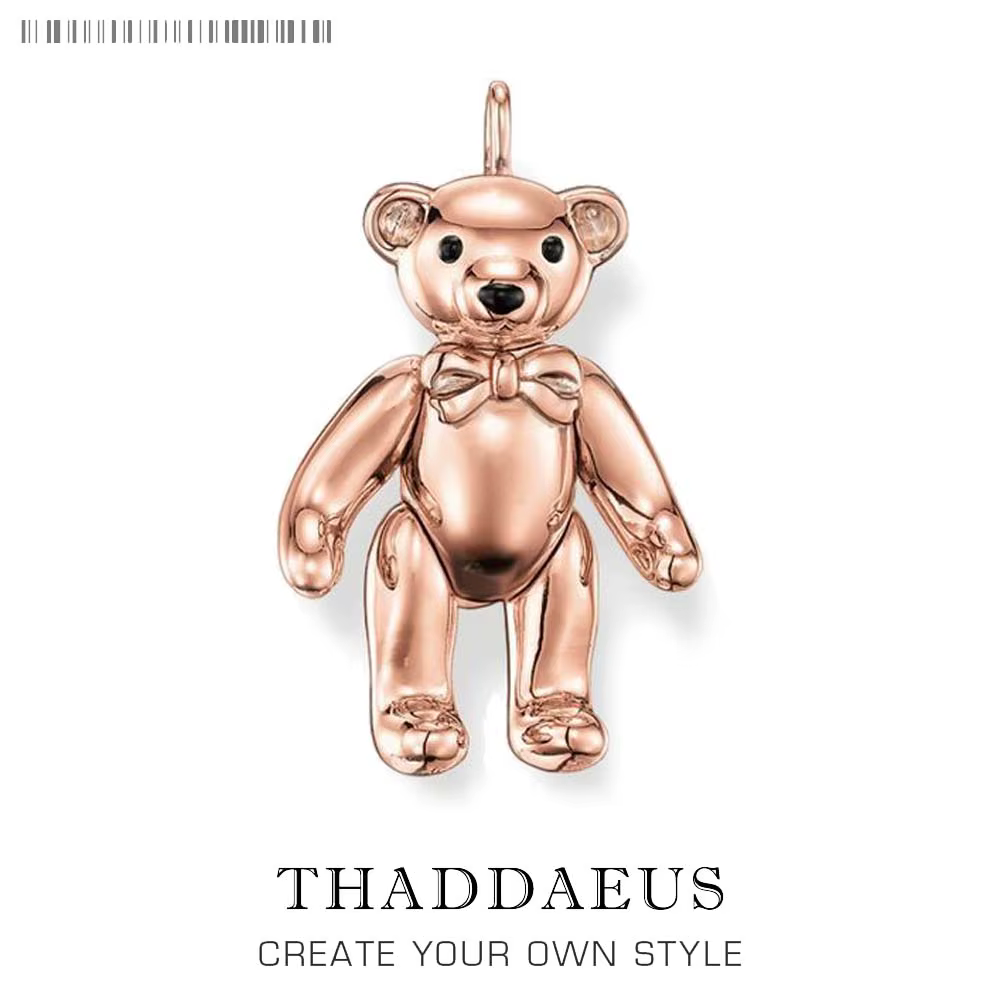 Pendentif ours en peluche en or rose pur pour femme, bijoux de marque européenne, accessoire de docu