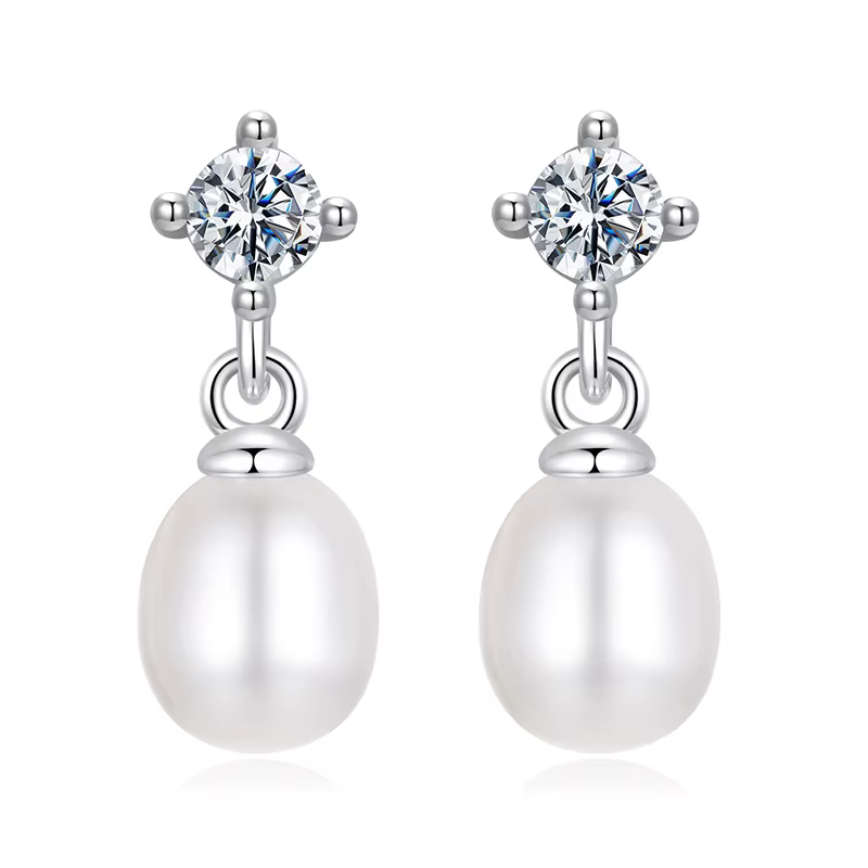 Bamoer – boucles d'oreilles en perles Moissanite, en argent Sterling 925, design unique avec pendent