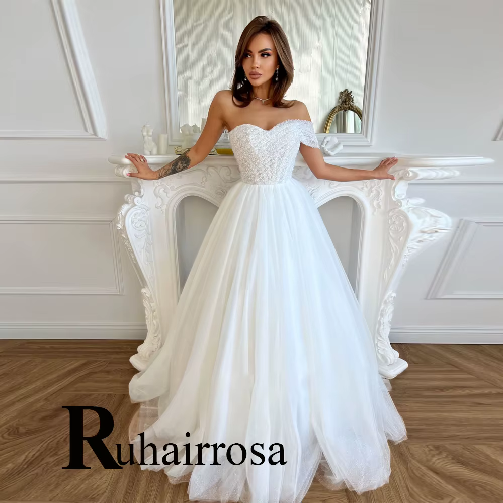Ruhair gracieuse robe De mariée pour les femmes perles une épaule a-ligne à lacets Tulle robes De No
