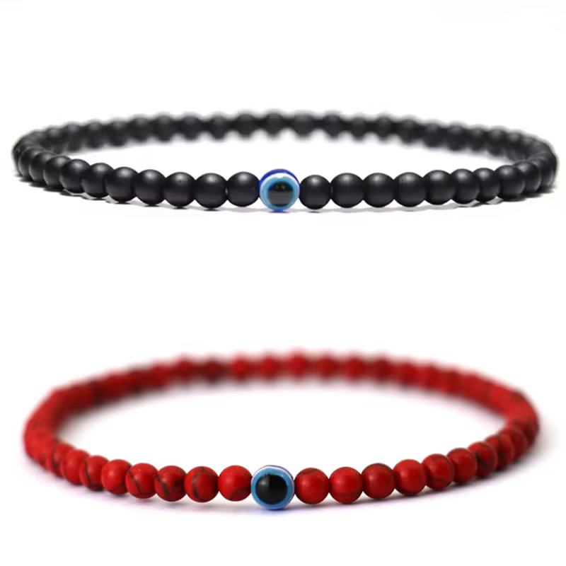 Simple 2 pièces/paire turquie mauvais yeux pierre Bracelet unisexe à la main 4mm Onyx yeux de tigre 