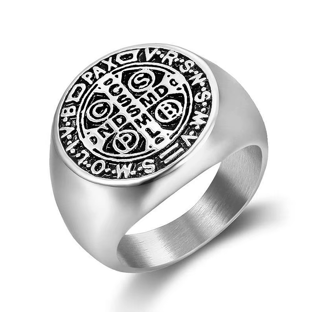 Bague croix vintage Saint Benoît Cspb pour hommes, matiques de motard en acier inoxydable, punk, hip