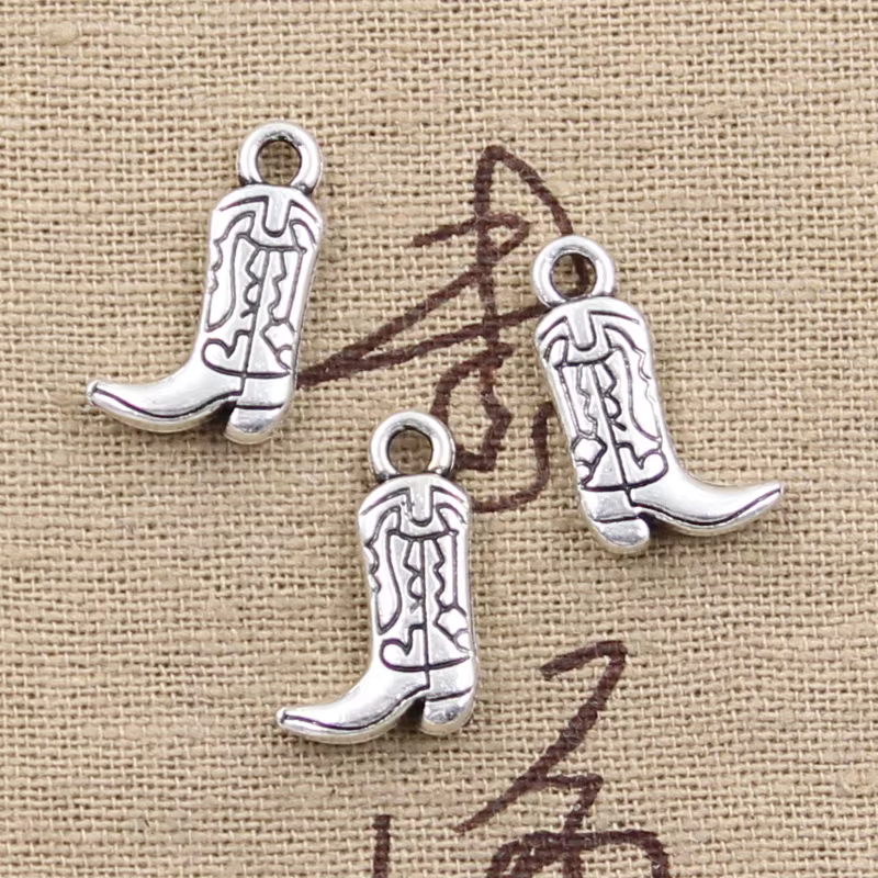 Bottes à breloques pour chaussures 18x11mm, pendentifs plaqués argent Antique, fabrication de bijoux