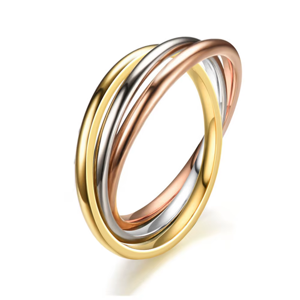 Vintage Stainless Steel Interlocked Triple Ring for Women Multi Color Wedding Band Bague Three in On
