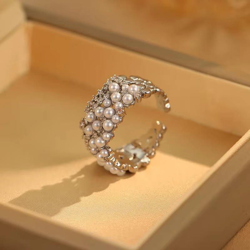 Bagues rondes en perles pour femmes, argent regardé 925, bijoux fins de luxe, accessoires d'ouvertur