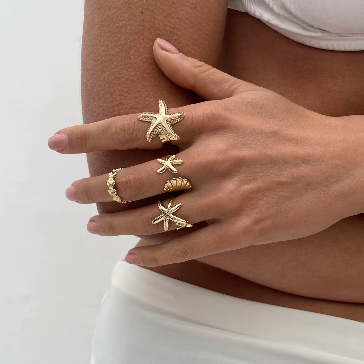 LATS 4 pièces/ensemble étoile de mer pétoncle réglable anneaux ouverts pour les femmes été à la mode