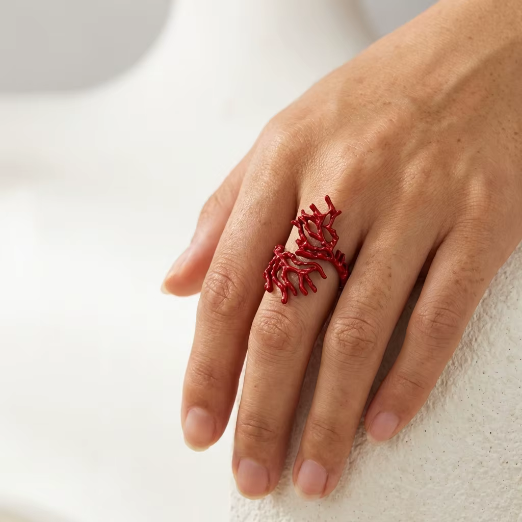 Bague en corail rouge exagérée pour femme, tendance, irrégulière, pour l'index, accessoire de main p
