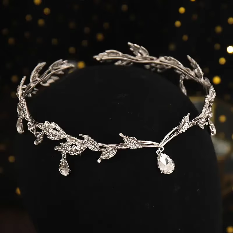 Diadèmes vintage en bronze vert émeraude pour femmes, couronne dégradée, feuilles de cristal, diadèm