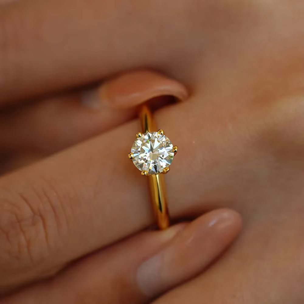 Lumira – bague scintillante à six branches en or 18 carats, 100% véritable, avec pierre Moissanite r