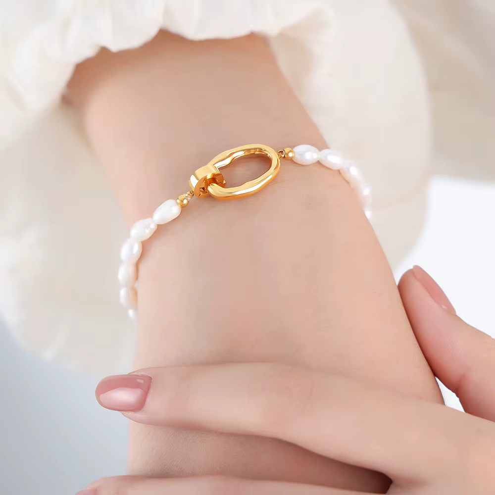 Nivora pleine perle d'eau douce perles chaîne colliers Bracelets pour femme en acier inoxydable pend