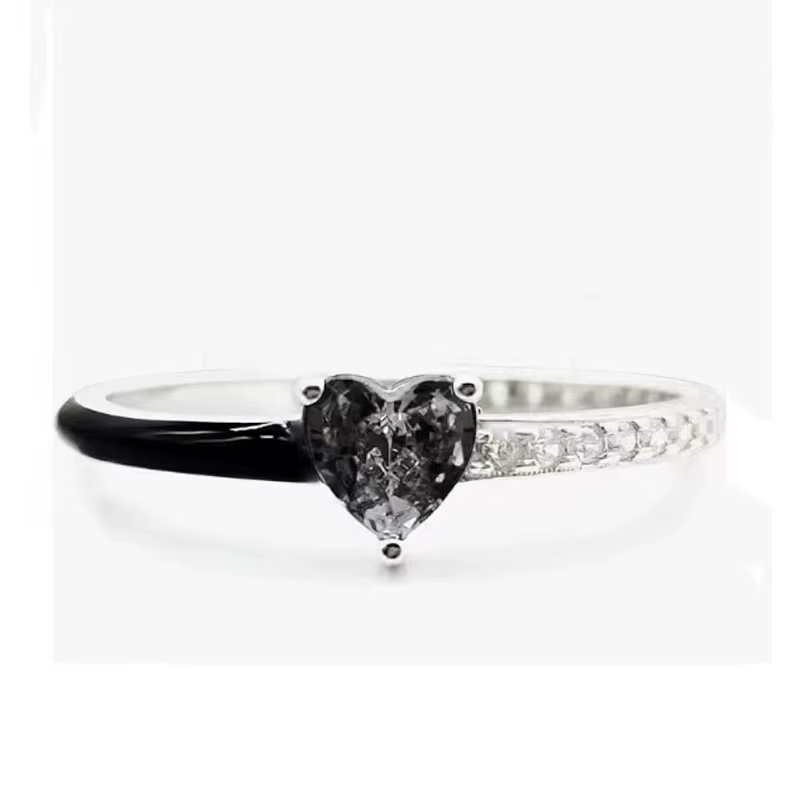 Bague demi-émail découpée en forme de cœur noir, bagues de promesse d'amour, bijoux cadeaux d'annive