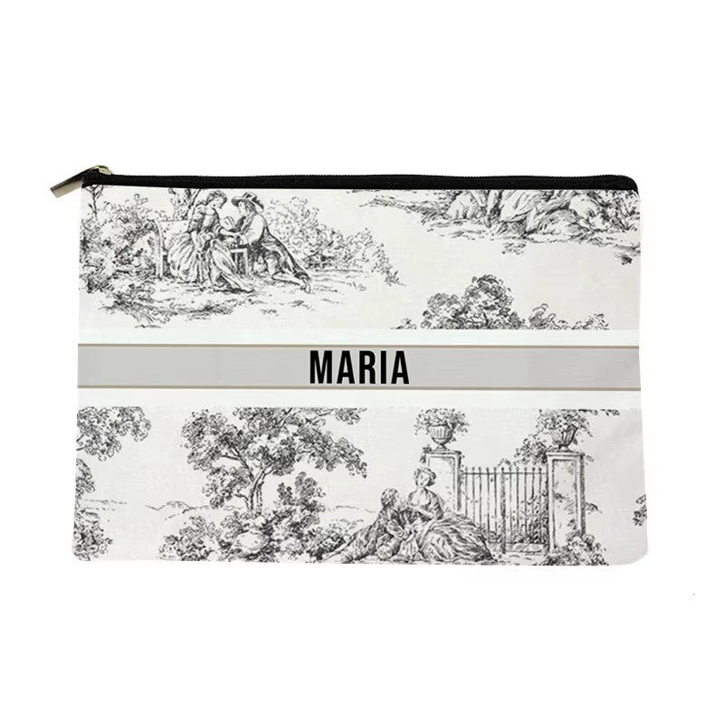 Toile De Jouy française personnalisée, motif De pays De Village, sac à cosmétiques De maquillage, sa