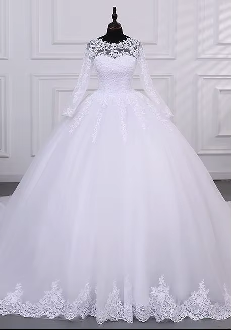 Robes de mariée à manches longues robe de mariée pas cher robes de mariée blanc pur avec train robe 