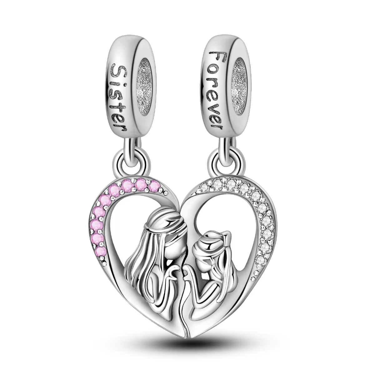 Bracelet en argent 925 avec pendentif cœur pour sœur, bijou fin à personnaliser pour femme
