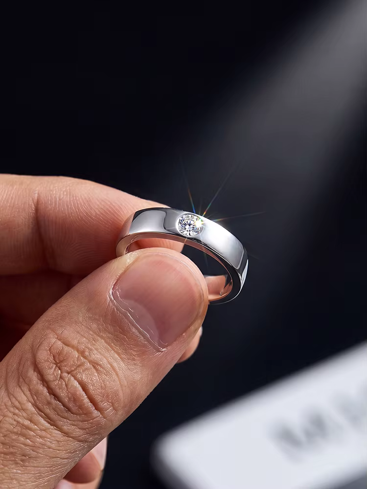 Bagues de fiançailles en diamant Moissanite pour hommes, simples et réalistes, 0,2 ct, en argent Ste