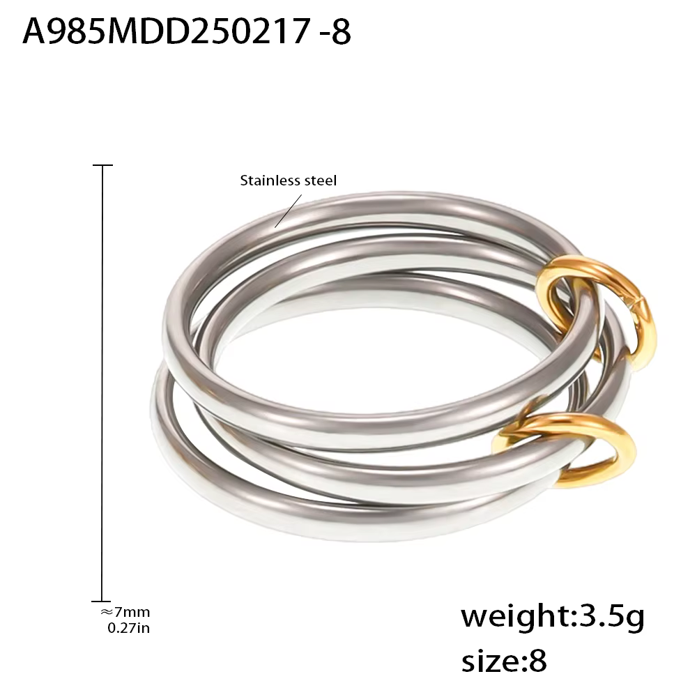Bagues empilées en acier inoxydable pour femmes, maillons multicolores, plaqué or 18 carats, ne se d