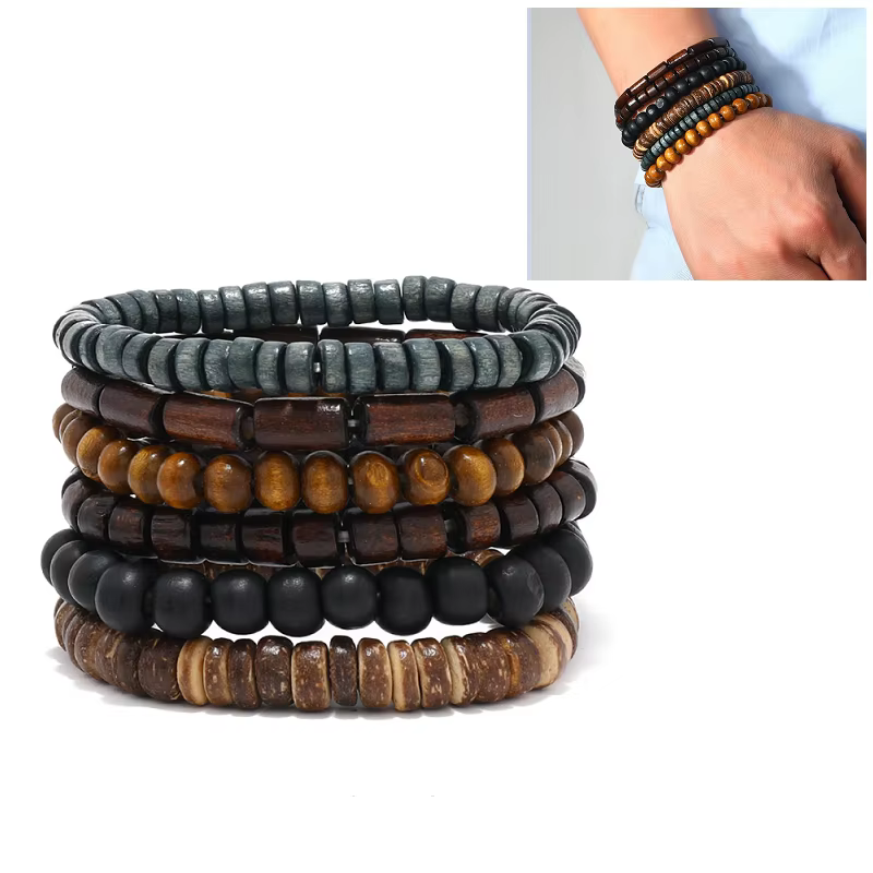 Mode Vintage Bracelet en bois ligne élastique bois perle hommes Bracelet Bracelet bijoux