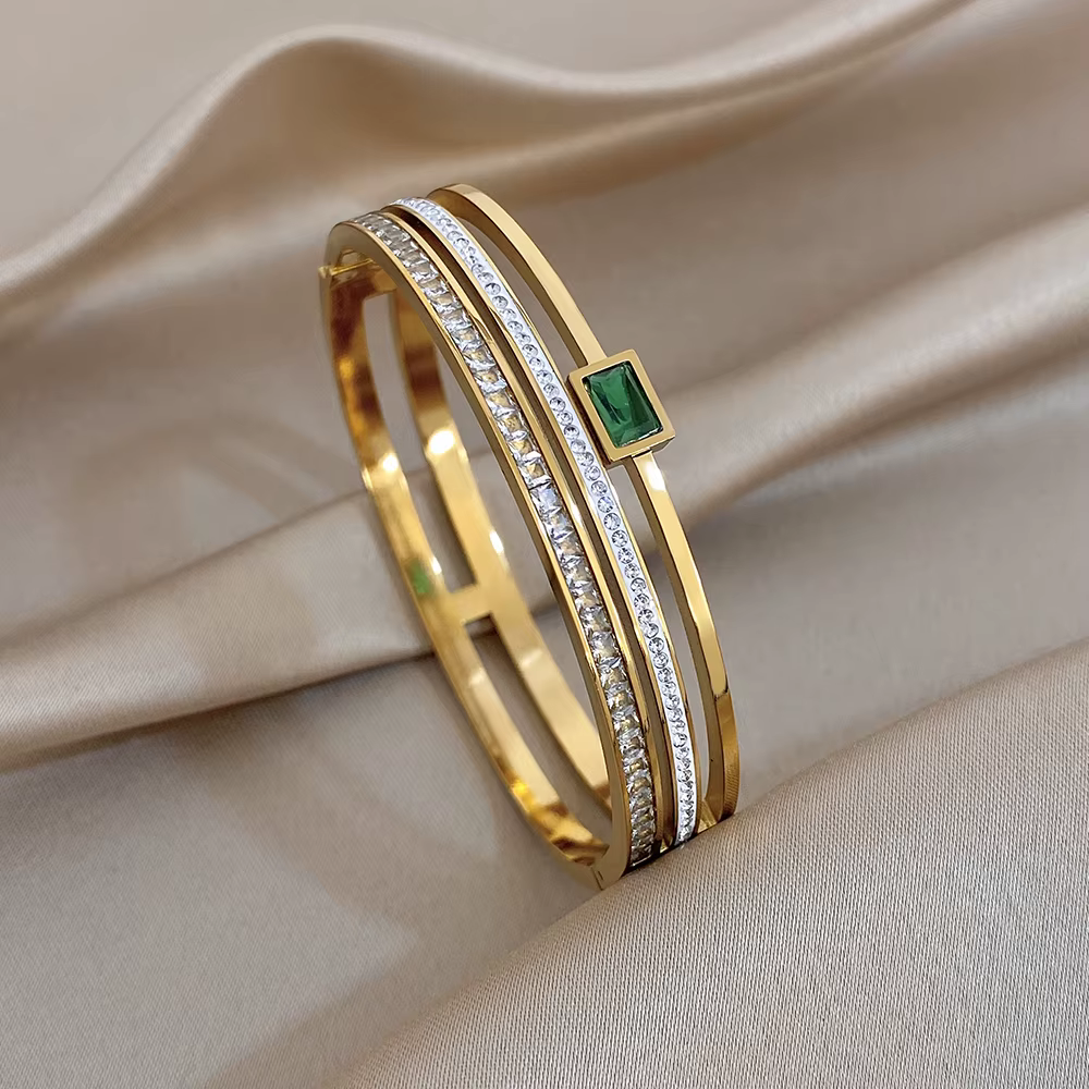 AENSOA – Bracelet ovale en zircon cubique vert pour femmes et hommes, bijoux de luxe légers et éléga